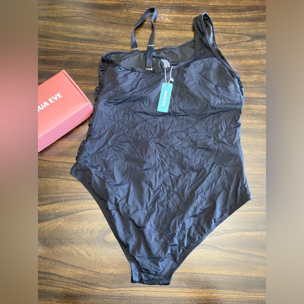 Aqua Eve Black One Piece Swimsuit Plus Size NEW Adjustable Straps Full Coverage